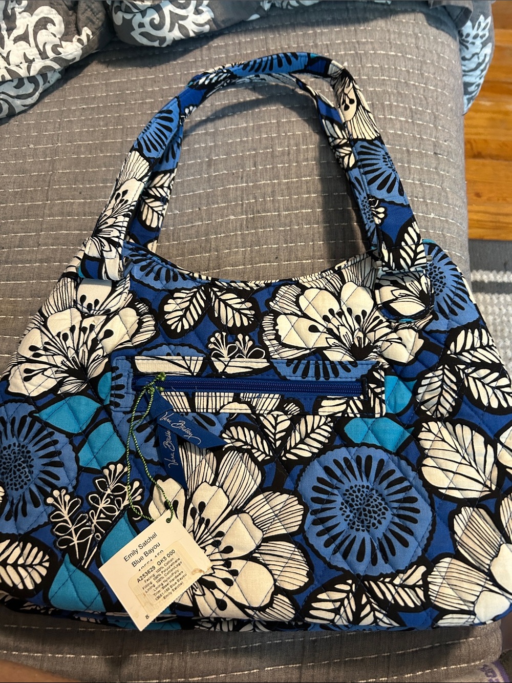 Vera Bradley Blue and White Floral Quilted Shoulder Tote